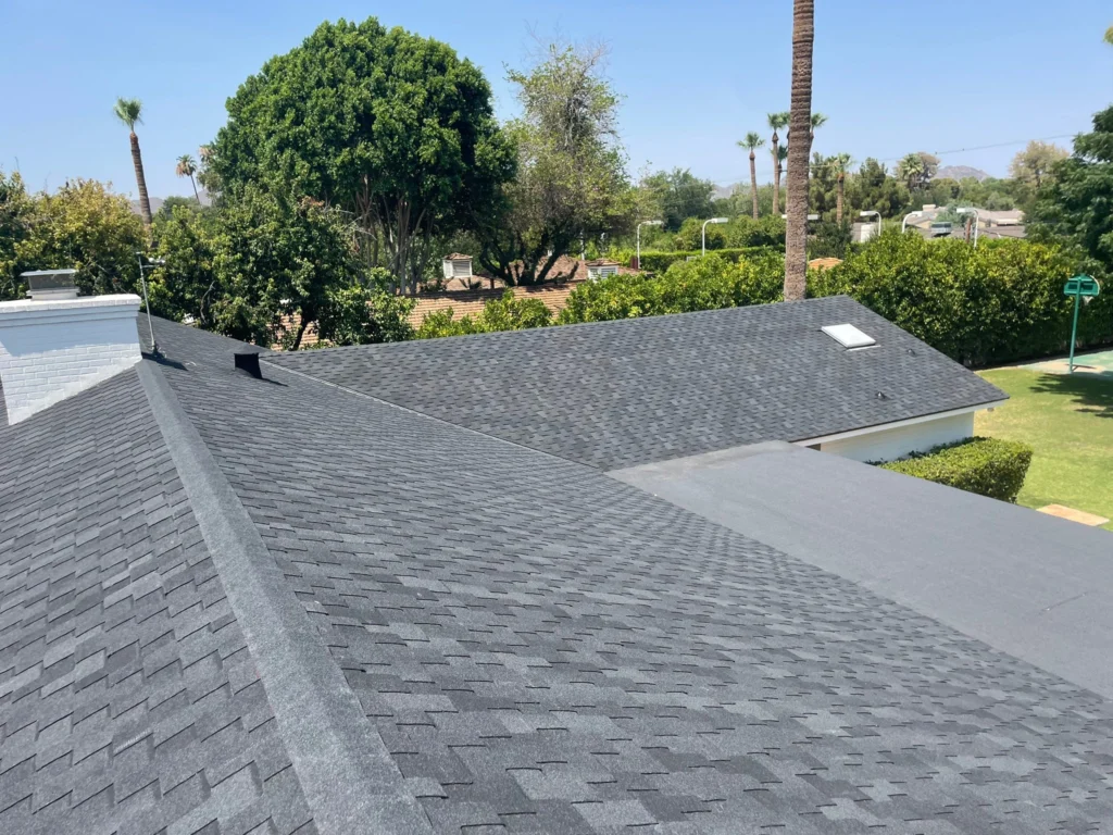 New shingle roof in Phoenix, Arizona after the shingle roof replacement after storm damage